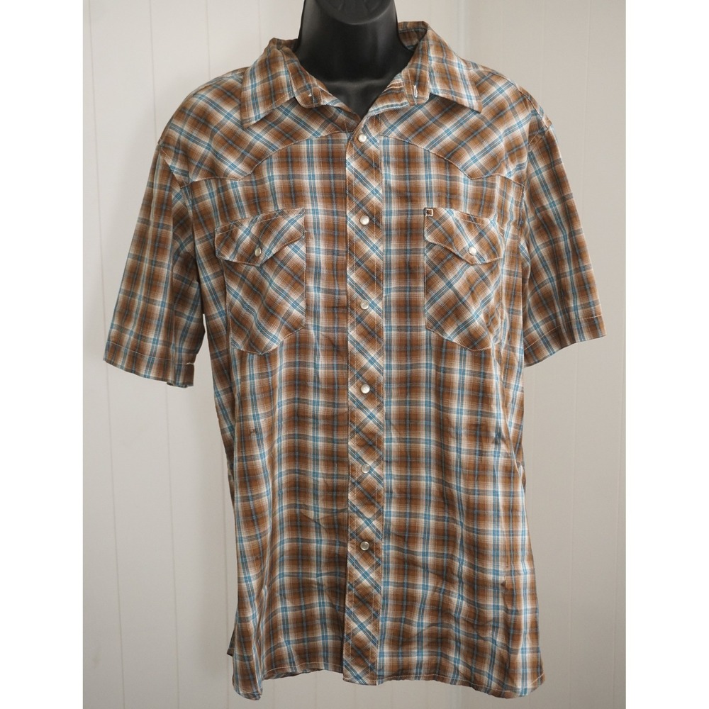 Wrangler Large Short Sleeve Plaid Western Snap Shirt Vintage Style